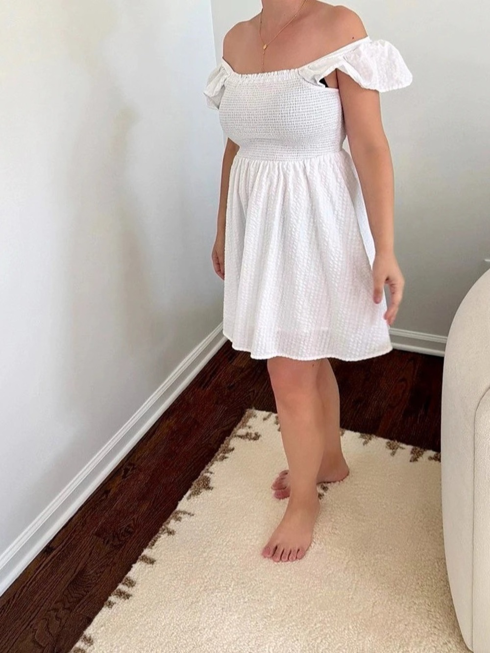 Old Navy Fit & Flare Flutter-Sleeve Smocked Seersucker Mini Dress
